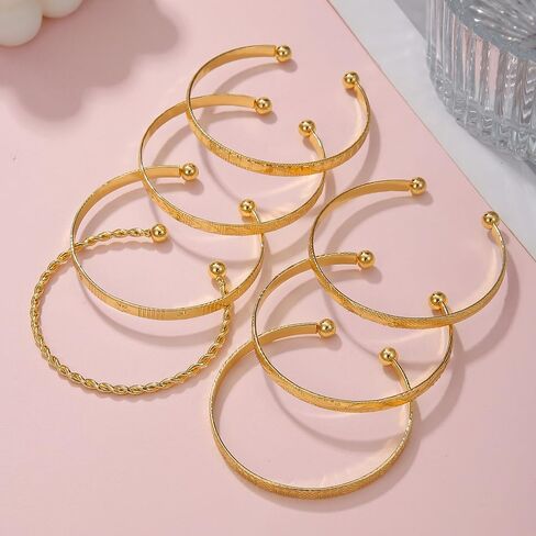 7Pcs Gold Bangle Bracelets Set for Women - Multi Layer Stackable Textured Bracelets Indian Cuff Bangles Boho Jewelry Set in Saudi Arabia