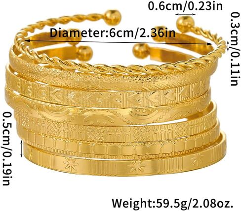 7Pcs Gold Bangle Bracelets Set for Women - Multi Layer Stackable Textured Bracelets Indian Cuff Bangles Boho Jewelry Set in Saudi Arabia