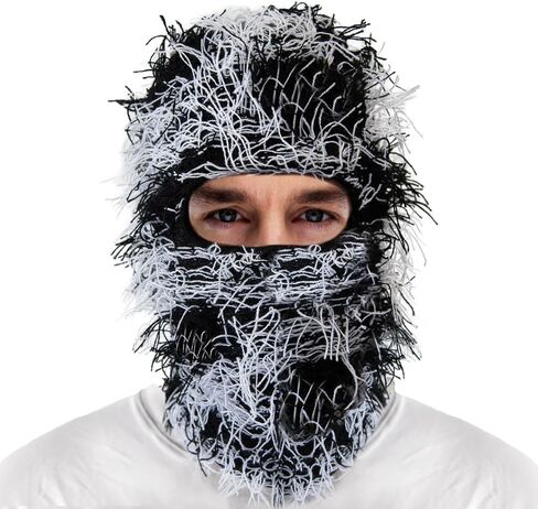 Distressed Balaclava Ski Mask Knitted Full Face Windproof Winter Premium Yeat Ski Mask for Men Women Cream in Saudi Arabia