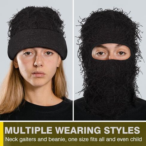 Distressed Balaclava Ski Mask Knitted Full Face Windproof Winter Premium Yeat Ski Mask for Men Women Cream in Saudi Arabia