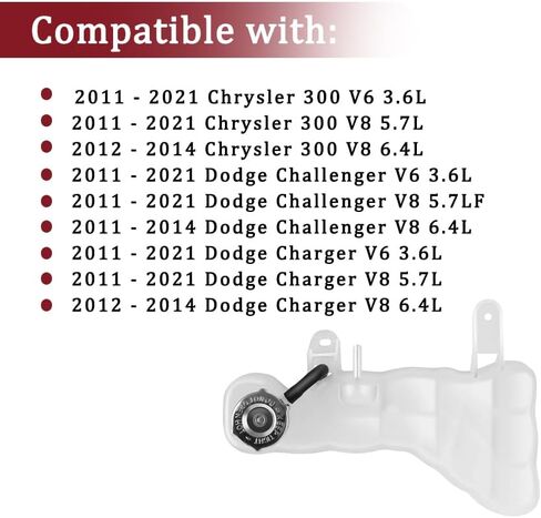 خزان خزان سائل تبريد المحرك 603-380 مع غطاء متوافق مع 2011 - 2021 كرايسلر 300، دودج تشالنجر، دودج تشارجر 3.6 لتر 5.7 لتر 6.4 لتر | يستبدل خزان الفائض ； 55111260AB، 55111260AF in Kuwait