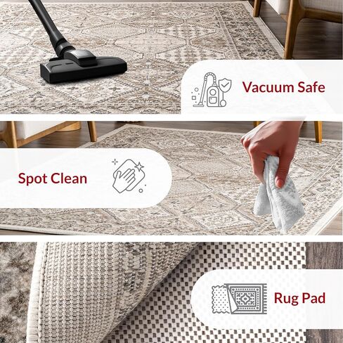 سجادة منطقة مبلطة تقليدية من nuLOOM مقاس 7x9 Becca، بيج، تصميم انتقالي باهت، مقاومة للبقع، لغرفة النوم، وغرفة الطعام، وغرفة المعيشة، والممر، والمكتب، والمطبخ، والمدخل in Kuwait