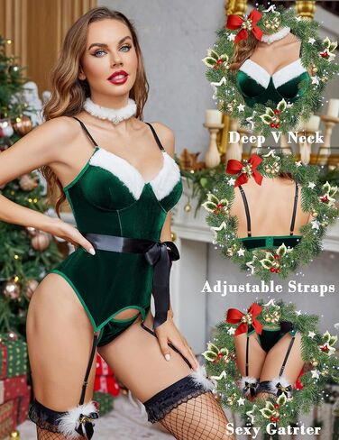 Avidlove Lingerie for Women Sexy Garter Babydoll Dress Velvet Teddy Bodysuits V Neck Nighty Sleepwear in Kuwait