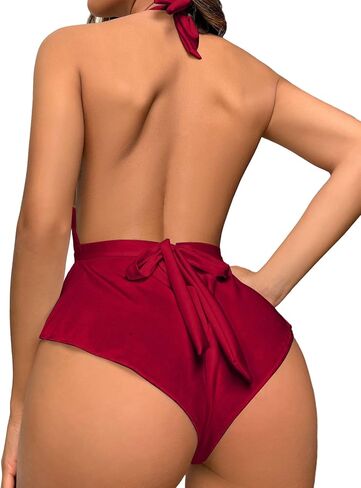 Lilosy Sexy Plunge Halter Tie Backless Sheer Satin Embroidered Floral Mesh Lingerie Teddy Bodysuit Top One Piece in Saudi Arabia