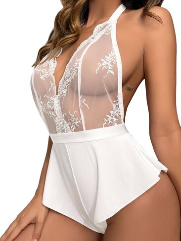 Lilosy مثير يغرق الرسن التعادل عارية الذراعين شير الساتان المطرزة الأزهار شبكة الملابس الداخلية تيدي ارتداءها قطعة واحدة in Kuwait