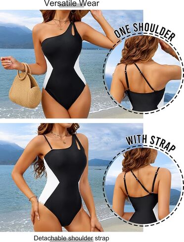 Blooming Jelly Womens One Shoulder Swimsuits Tummy Control One Piece Bathing Suit Slimming Sporty Color Block Cute Swimwear in Saudi Arabia