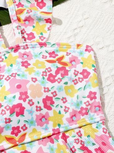 SOLY HUX Girl's Floral Print Ruffle Trim Bikini Swimsuit High Waisted 2 Piece Bathing Suit Swimwear in Saudi Arabia