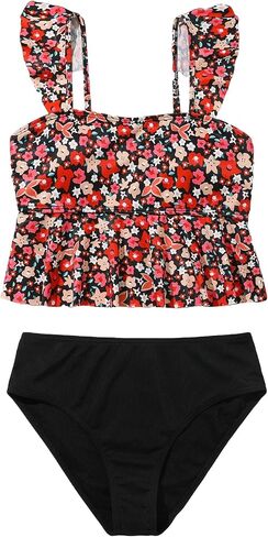 SOLY HUX Girl's Floral Print Ruffle Trim Bikini Swimsuit High Waisted 2 Piece Bathing Suit Swimwear in Saudi Arabia