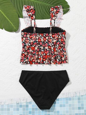 SOLY HUX Girl's Floral Print Ruffle Trim Bikini Swimsuit High Waisted 2 Piece Bathing Suit Swimwear in Saudi Arabia