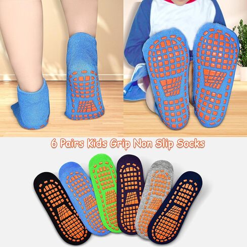Non Slip Kids Socks Slipper Socks with Grips for Boys 2-13 Years Trampoline Train Home 6/12 Pairs in Saudi Arabia