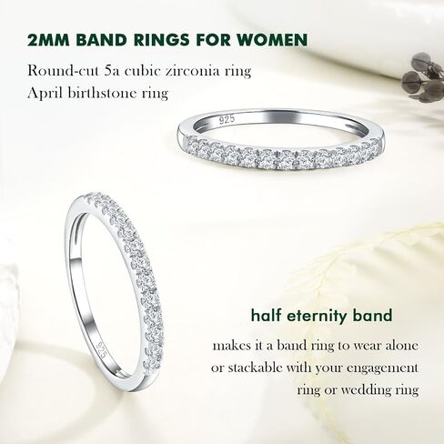925 Sterling Silver Birthstone Rings for Women Wedding Band Created Gemstone Half Eternity Stackable Engagement Ring Anniversary Band Size 6 to 10 in Saudi Arabia