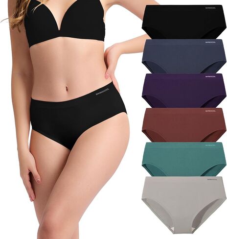 Women's Underwear Bamboo Bikini Panties Moisture-Wicking Hipter Seamless Stretchy Briefs Breathable Underwear 6-pack in Kuwait
