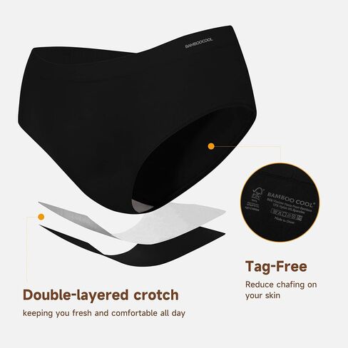 Women's Underwear Bamboo Bikini Panties Moisture-Wicking Hipter Seamless Stretchy Briefs Breathable Underwear 6-pack in Kuwait