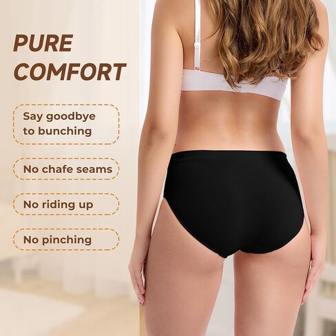 Women's Underwear Bamboo Bikini Panties Moisture-Wicking Hipter Seamless Stretchy Briefs Breathable Underwear 6-pack in Kuwait