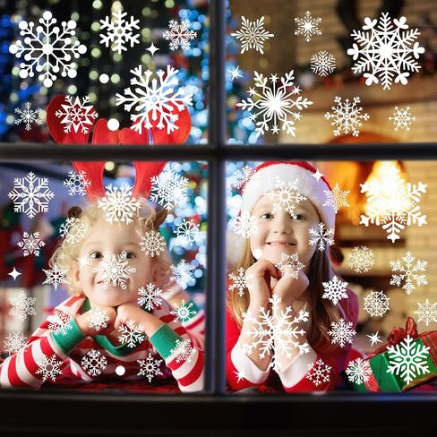 510Pcs Snowflake Window Clings, 10 Sheets Christmas Window Clings, White Window Stickers, Double-Sided Reusable Window Decals for Glass Windows in Saudi Arabia