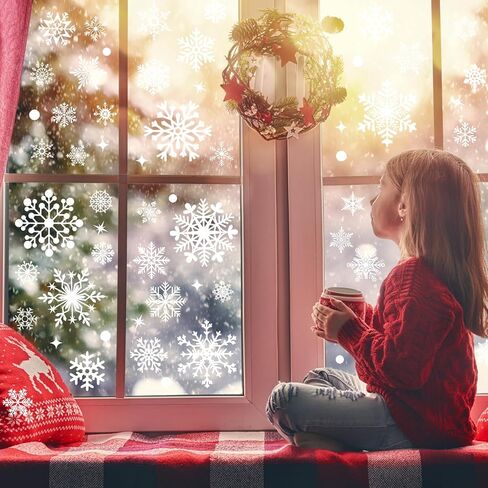 510Pcs Snowflake Window Clings, 10 Sheets Christmas Window Clings, White Window Stickers, Double-Sided Reusable Window Decals for Glass Windows in Saudi Arabia