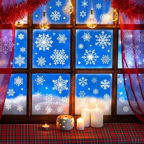 510Pcs Snowflake Window Clings, 10 Sheets Christmas Window Clings, White Window Stickers, Double-Sided Reusable Window Decals for Glass Windows in Saudi Arabia