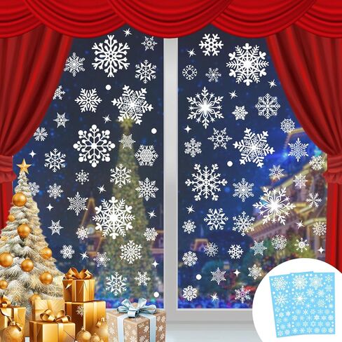 510Pcs Snowflake Window Clings, 10 Sheets Christmas Window Clings, White Window Stickers, Double-Sided Reusable Window Decals for Glass Windows in Saudi Arabia