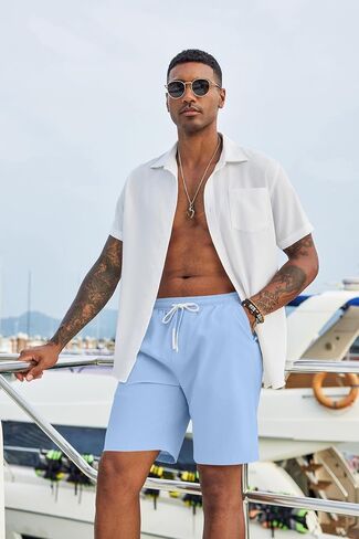 COOFANDY Men's Casual Shorts Elastic Waist Drawstring Summer Beach Shorts Lightweight Flat Front Short with Pockets in Saudi Arabia