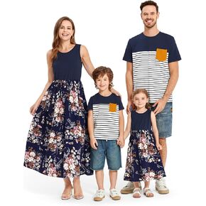PATPAT Family Matching Outfits Mommy and Me Dresses Tropical Boho Floral Tank Maxi Dresses and T-Shirts Matching Sets