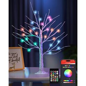 Ariceleo 2FT Lighted Birch Tree with RGB LED Lights, USB Powered, Timer & APP Control, 24 LED, Tabletop Decor for Christmas, Thanksgiving, Holiday Decorations – Indoor & Outdoor Use