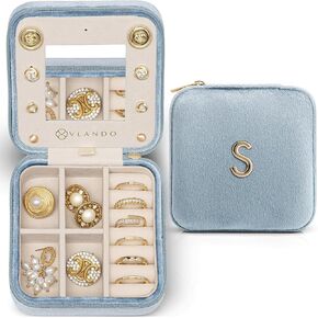 Vlando Christmas Gifts for Women 2024, Travel Jewelry Case for Girl Women, A Initial Jewelry Case, Mini Jewelry Travel Organizer Travel Essentials for Travel Gift Teen Girls - Letter A, Pink