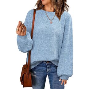 NIeyook Women's Oversized Sweaters 2024 Winter Trendy Long Sleeve Crew Neck Pullover Sweater Loose Heathered Knit Tops