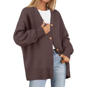 ZESICA Women's Casual Long Sleeve Cardigan V Neck Button Down Open Front Knit Loose Oversized Sweater Coat