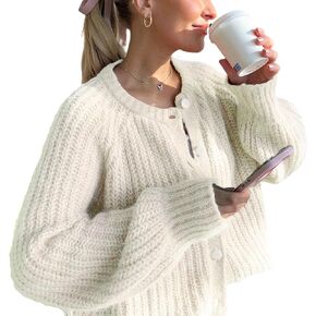 VDWIP Womens Cardigan Sweaters Button Down Chunky Knit Sweater Fall Loose Long Sleeve Cropped Cardigan