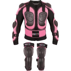 Kids Motorcycle Jacket Dirt Bike Gear,Motocross Spine Chest Protector Armor Suit with Knee Shin Guards