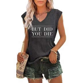 AIMITAG But Did You Die Muscle Tank Top Women Workout Tank Vacation Shirt Casual Letters Print Sleeveless Holiday Shirt