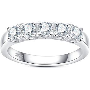 Moissanite Eternity Rings Wedding Bands D Color VVS1 Clarity Round Brilliant Cut 925 Sterling Silver 5/6 Stones Anniversary Band Rings for Women with Certificate