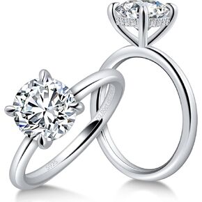 Ladylike 2 Carat Moissanite Rings for Women 925 Sterling Silver Round Solitaire Engagement Ring Promise Anniversary Wedding Rings for Her
