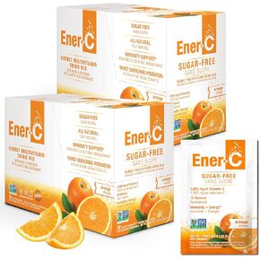 Ener-C Sugar Free Energy Orange Multivitamin Drink Mix Vitamin C 1000mg & Electrolytes - Natural Immunity Support with Real Fruit Juice Powders Non-GMO Vegan & Gluten Free - 60 Count