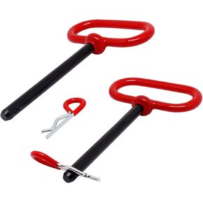 5/8 x 5-3/4 inch Hitch Pin, 2pcs Trailer Hitch Pin, Tractor Towing Hitch Pin and Clip, Red Handle Trailer Gate Pin Clevis pin Tractor Pins for Towing RV, Boat, Car, Truck