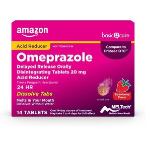 Amazon Basic Care Omeprazole Delayed Release Orally Disintegrating Tablets, 20 mg, Acid Reducer, Strawberry Flavor, 14 Count (Pack of 1)