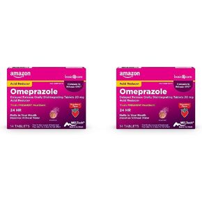 أقراص أوميبرازول من أمازون بيسك كير تتفكك عن طريق الفم، 20 مجم، مخفض للأحماض، نكهة الفراولة، 14 قطعة (عبوة من قطعة واحدة) in Kuwait