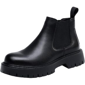 Men's Genuine Leather Slip On Chunky Platform Chelsea Boots Luxury Round Toe Lug Sole Work Dress Boots Casual Non Slip Ankle Boots