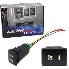 iJDMTOY Factory Style 4-Pole 12V Push Button Switch w/LED Background Indicator Lights Compatible with Fog Lights, DRL, LED Light Bar, etc (200 Series Toyota, 33x22mm)