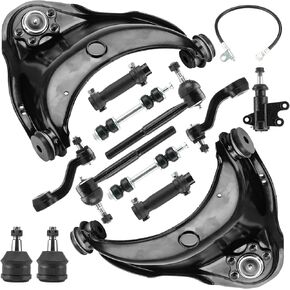 Front Upper Control Arms w/Ball Joints Pitman Idler Arm Sleeves Sway Bar End Links Tie Rods Suspension Kit for 93-99 C1500 Suburban C2500, GMC C1500 C2500 Yukon RWD (15pc)