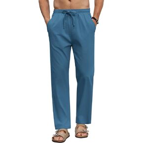 COOFANDY Men's Linen Casual Pants Elastic Waist Beach Pants Lightweight Drawstring Summer Yoga Pants
