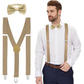 Suspenders and Bow Tie Set, Y Shape Suspenders With Clips Adjustable Buckle, Suspenders Women Men