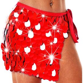 GORAIS Sequin Mini Skirt Belly Dance Skirt Rave Disco Sparkly Wrap Skirts for Women