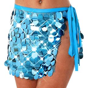 GORAIS Sequin Mini Skirt Belly Dance Skirt Rave Disco Sparkly Wrap Skirts for Women in Kuwait