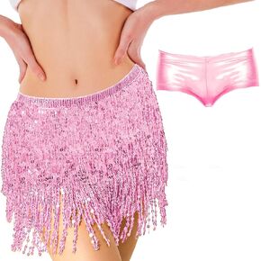 Sequin Tassel Skirt Set Belly Dance Hip Scarf Wrap Sparkly Tinsel Fringe Skirt Fringe Hip Scarf for Women and Girl