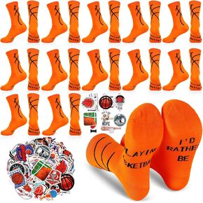 Shinymoon 112 Pcs Basketball Gifts Bulk 12 Pairs Basketball Socks for Girls Youth Athletic 100 Pcs Basketball Stickers