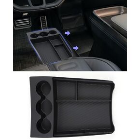 Lower Center Console Organizer for Rivian R1T R1S Floor Storage Insert Box, Organizer Tray with Cup Holder Compatible with Rivian R1T R1S 2022 2023 2024 2025