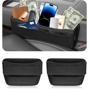 2PCS Car Seat Gap Filler Organizer with Card Holder,Leather Seat Gap Storage Box Betwen Car Seat Gap,Large Capacity Car Seat Gap Organizer Car Accessories to Storage Glasses,Phone,Keys