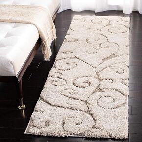 SAFAVIEH Florida Shag Collection Runner Rug - 2'3" x 7', Cream & Beige, Scroll Design, Non-Shedding & Easy Care, 1.2-inch Thick Ideal for High Traffic Areas in Living Room, Bedroom (SG455-1113)