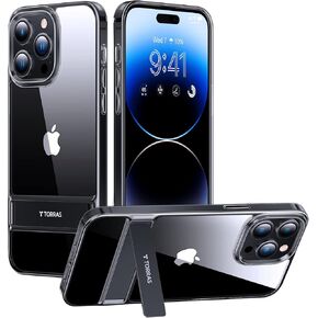 حافظة TORRAS iPhone 14 Pro Max مع حامل [حماية من السقوط العسكري بطول 10 أقدام] [3 طرق حامل مدمجة بمسند] حافظة هاتف iPhone 14 Pro Max نحيفة شفافة غير لامعة مقاومة للصدمات مقاس 6.7 بوصة 2023، أسود